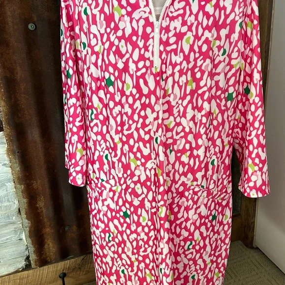 NWOT-Katherine Way Pink print Zip Front Dress Made in the USA. - Picture 1 of 5